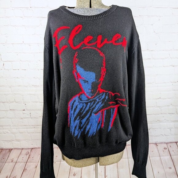 Netflix Sweaters - Stranger Things Eleven Black Long Sleeve Sweater 2XL